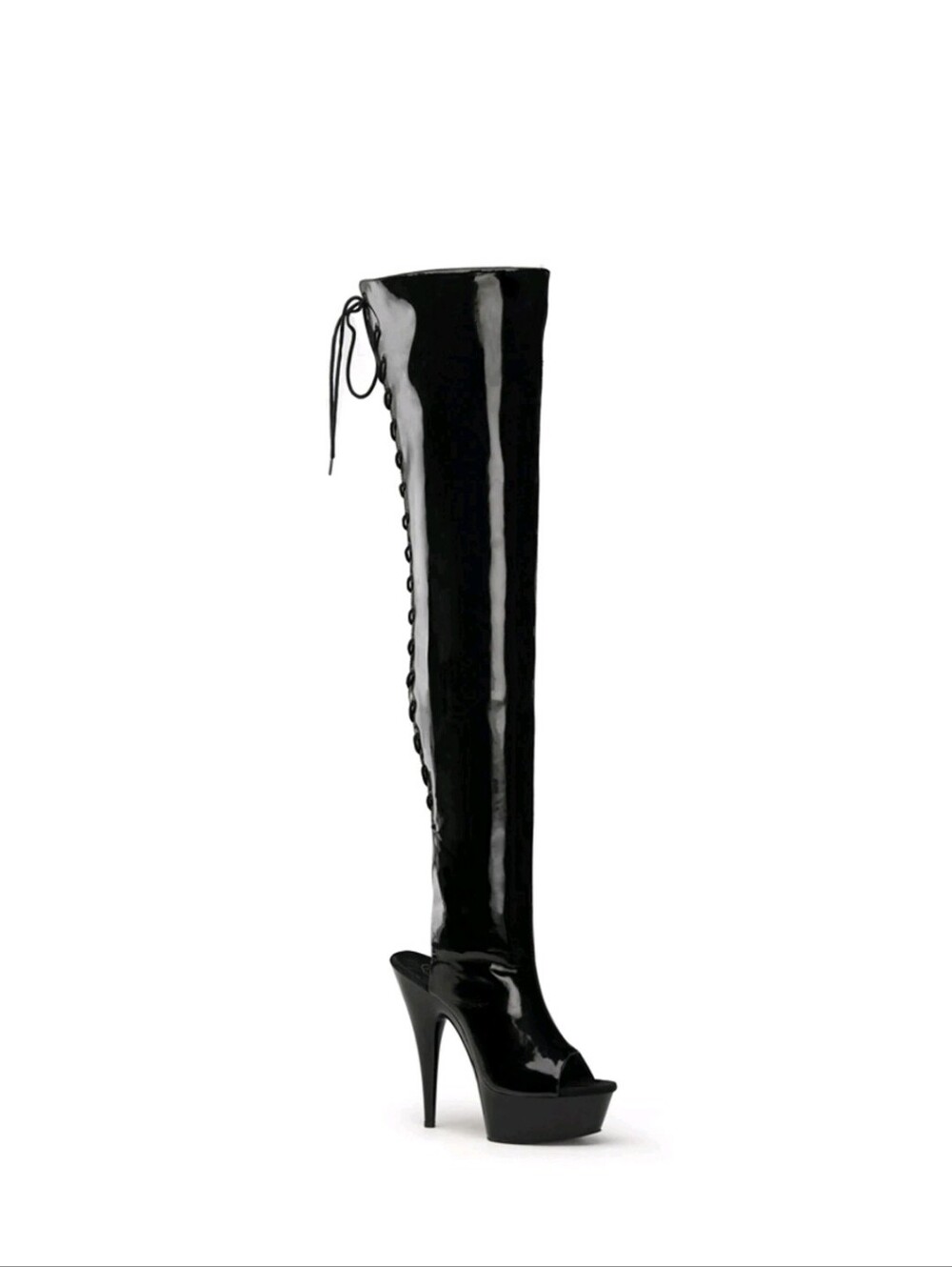 PLEASER DELIGHT-3017 Women's 6" Heel Platform Open Toe Lace Up Back Thigh Boots